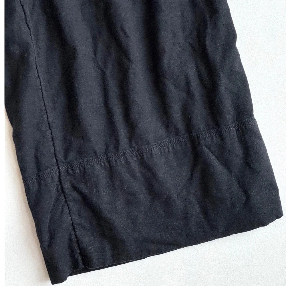 Banana Republic Womens Black Linen Blend Wide Leg Cropped Pleated Pants Size M